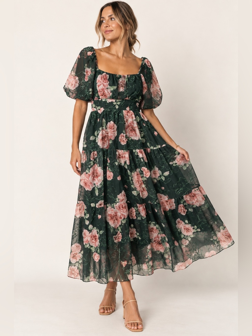 Baltic Born Annabeth Midi Dress – Dark Green + Pink Floral – Size Large NWT - Picture 2 of 11
